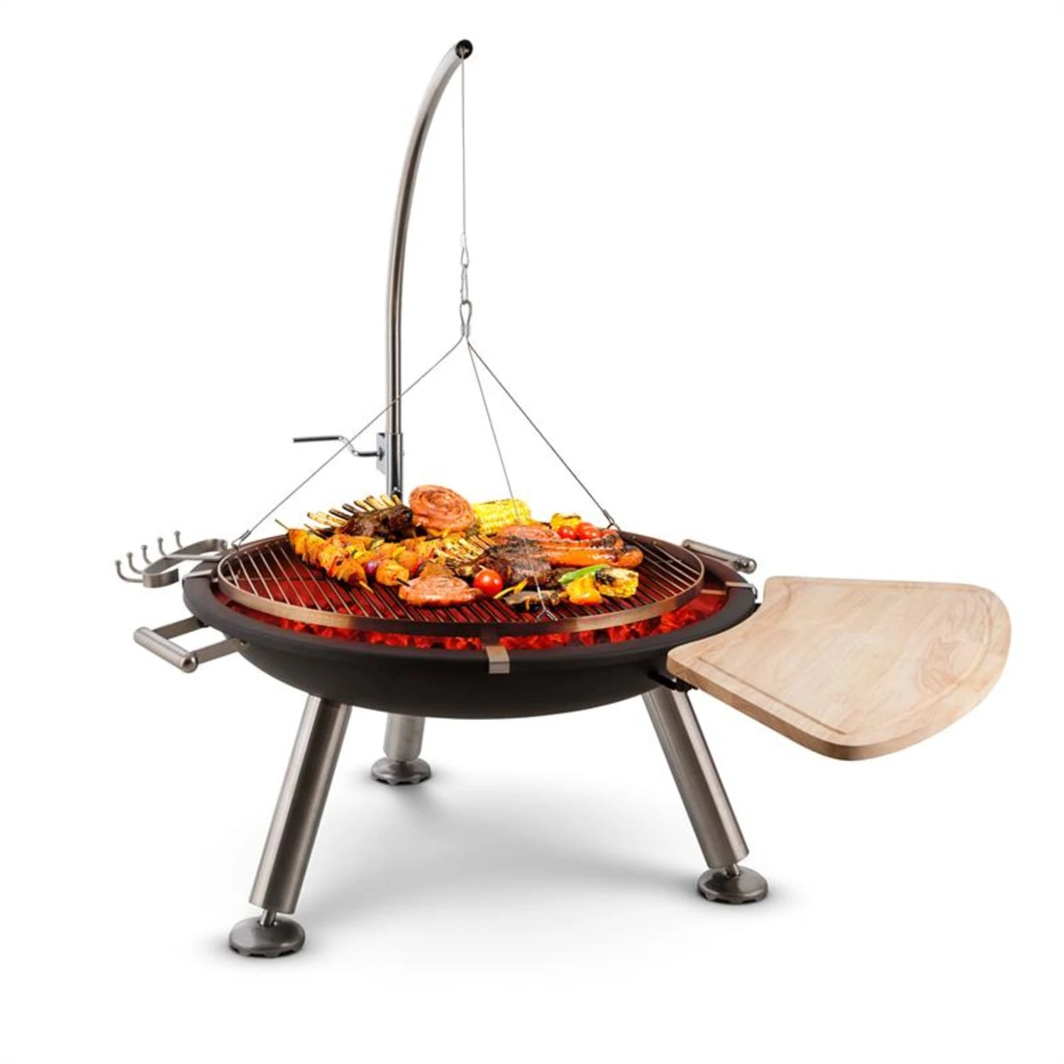 Turion Galgen-Schwenkgrill Feuerschale Ø80cm BBQ Seilzug Edelstahl 1 Turion Galgen-Schwenkgrill Feuerschale Ø80cm BBQ Seilzug Edelstahl