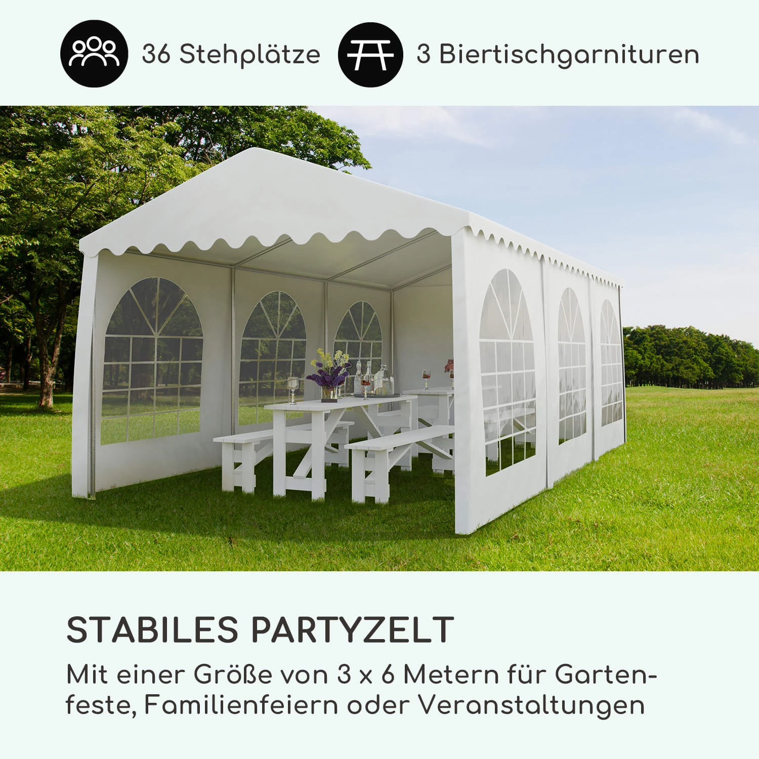 Sommerfest 3x6m 500 G/m² Partyzelt Festzelt PVC Wasserdicht Feuerfest 2 Sommerfest 3x6m 500 G/m² Partyzelt Festzelt PVC Wasserdicht Feuerfest – Bild 2