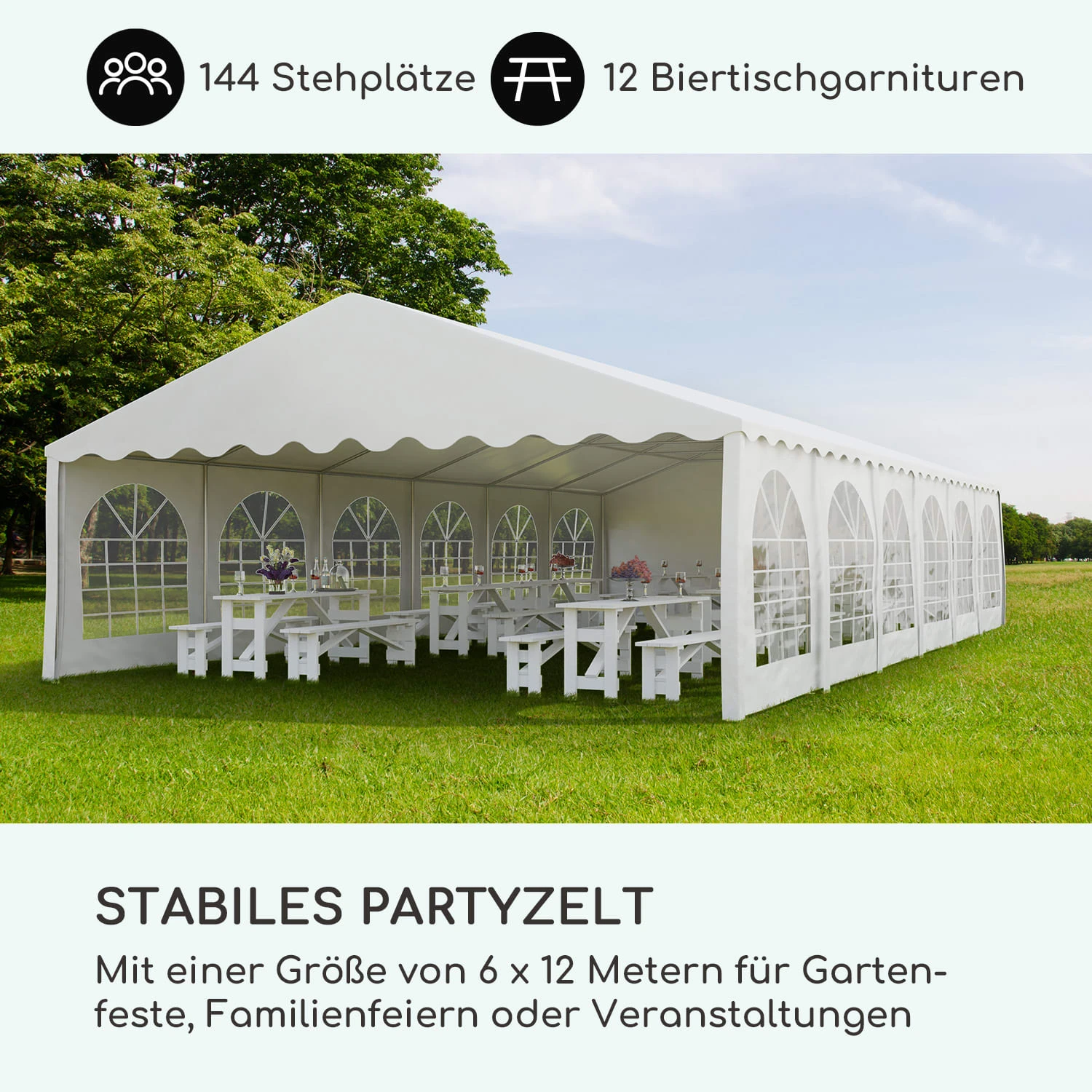 Sommerfest 6x12m 500 G/m² Partyzelt Festzelt PVC Wasserdicht Verzinkt 2 Sommerfest 6x12m 500 G/m² Partyzelt Festzelt PVC Wasserdicht Verzinkt – Bild 2