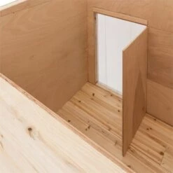 Schloss Wuff Hundehütte Größe XL 110x160x100cm Isoliert Windfang Holz -Gartendekorations Geschäft 10030670 yy 0005 detail oneConcept Schloss Wuff Hundehuette 110x160x100 cm