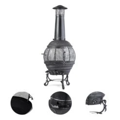 Flavius Gartenofen Terrassenofen Gusseisen/Stahl 140 Cm Silberfarben -Gartendekorations Geschäft 10030722 yy 0003 detail Silver Antique Steel Cast Iron Chimnea