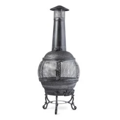 Flavius Gartenofen Terrassenofen Gusseisen/Stahl 140 Cm Silberfarben -Gartendekorations Geschäft 10030722 yy 0004 front Silver Antique Steel Cast Iron Chimnea