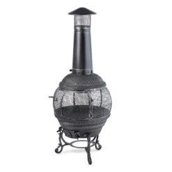 Flavius Gartenofen Terrassenofen Gusseisen/Stahl 140 Cm Silberfarben -Gartendekorations Geschäft 10030722 yy 0005 titel Silver Antique Steel Cast Iron Chimnea