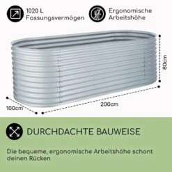High Grow Hochbeet Gartenbeet 2,0m Zink-Alu-Beschichtung Silber -Gartendekorations Geschäft 10031119 DE 0005 usp