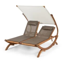 Sonnendeck Doppel-Sonnenliege Verstellbares Sonnendach Kopfkissen Weiß -Gartendekorations Geschäft 10031458 yy 0007 front Blumfeldt Sonnendeck Doppel Sonnenliege weiss