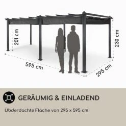 Pantheon 3x6 Pergola Vordach 3x6m Aluminium Sonnendach Polyester Grau -Gartendekorations Geschäft 10031885 DE 0004 usp