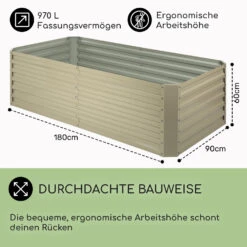 High Grow Straight Hochbeet 180x60x90cm 970l Stahl Verzinkt Beige -Gartendekorations Geschäft 10032317 DE 0005 usp