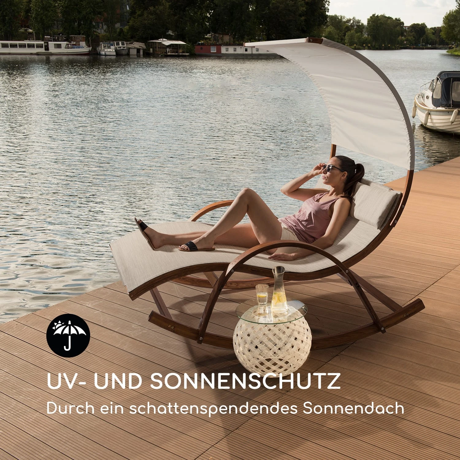 Mauritius Schwingliege Mit Dach ComfortMesh 180kg Max.wetterfest Creme 2 Mauritius Schwingliege Mit Dach ComfortMesh 180kg Max.wetterfest Creme – Bild 2