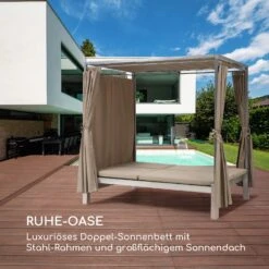 Eremitage Double Sunbed 2 Pers Stahl-Rahmen Sonnendach Vorhänge Taupe -Gartendekorations Geschäft 10033316 de 0004 logo