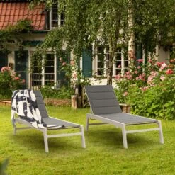Renazzo Lounge Liegestuhl 70/30 PVC/PE Aluminium 6-Stufen Weiß Grau -Gartendekorations Geschäft 10033364 yy 0005 logo