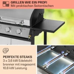 Tomahawk Gasgrill 3 X 3,6 KW Brenner 60 X 43,5 Cm Grill Edelstahl -Gartendekorations Geschäft 10034711 de 0003 usp