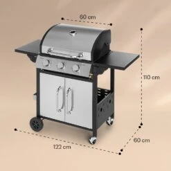 Tomahawk Gasgrill 3 X 3,6 KW Brenner 60 X 43,5 Cm Grill Edelstahl -Gartendekorations Geschäft 10034711 yy 0007 dimensions