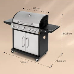 Tomahawk Gasgrill 5x3,6 KW + 2,7 KW Brenner 80x43,5 Cm Grill Edelstahl -Gartendekorations Geschäft 10034712 yy 0007 dimensions