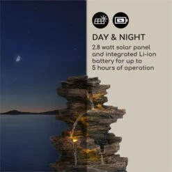 Messina Kaskadenbrunnen Solarbrunnen Gartenbrunnen Akku Solarpanel LED -Gartendekorations Geschäft 10034734 yy 0007 logo Blumfeldt Messina Kaskadenbrunnen