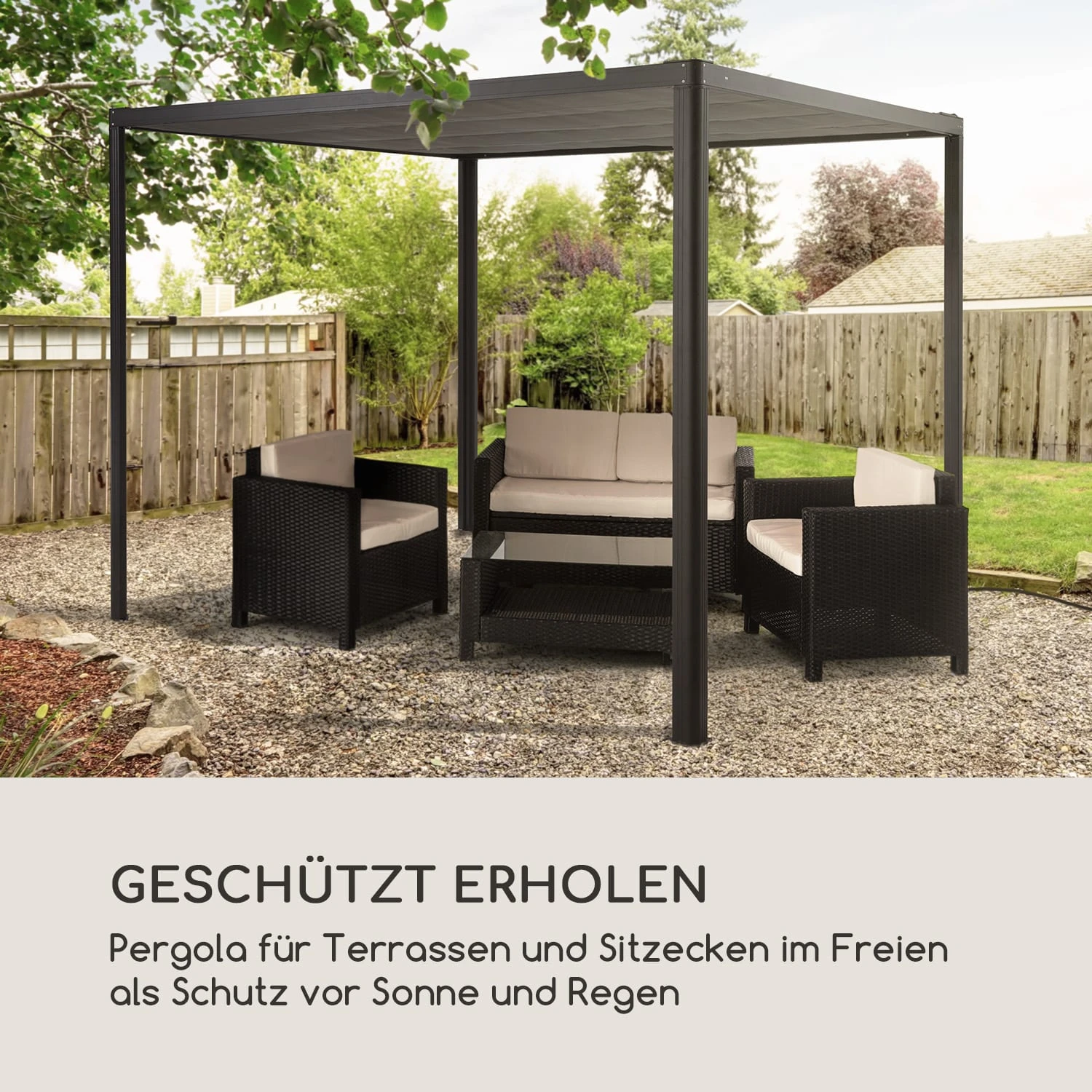 Pantheon RemoteShade Pavillon Motor-Dach 3x3m 280g/m² PE Aluminium 2 Pantheon RemoteShade Pavillon Motor-Dach 3x3m 280g/m² PE Aluminium – Bild 2