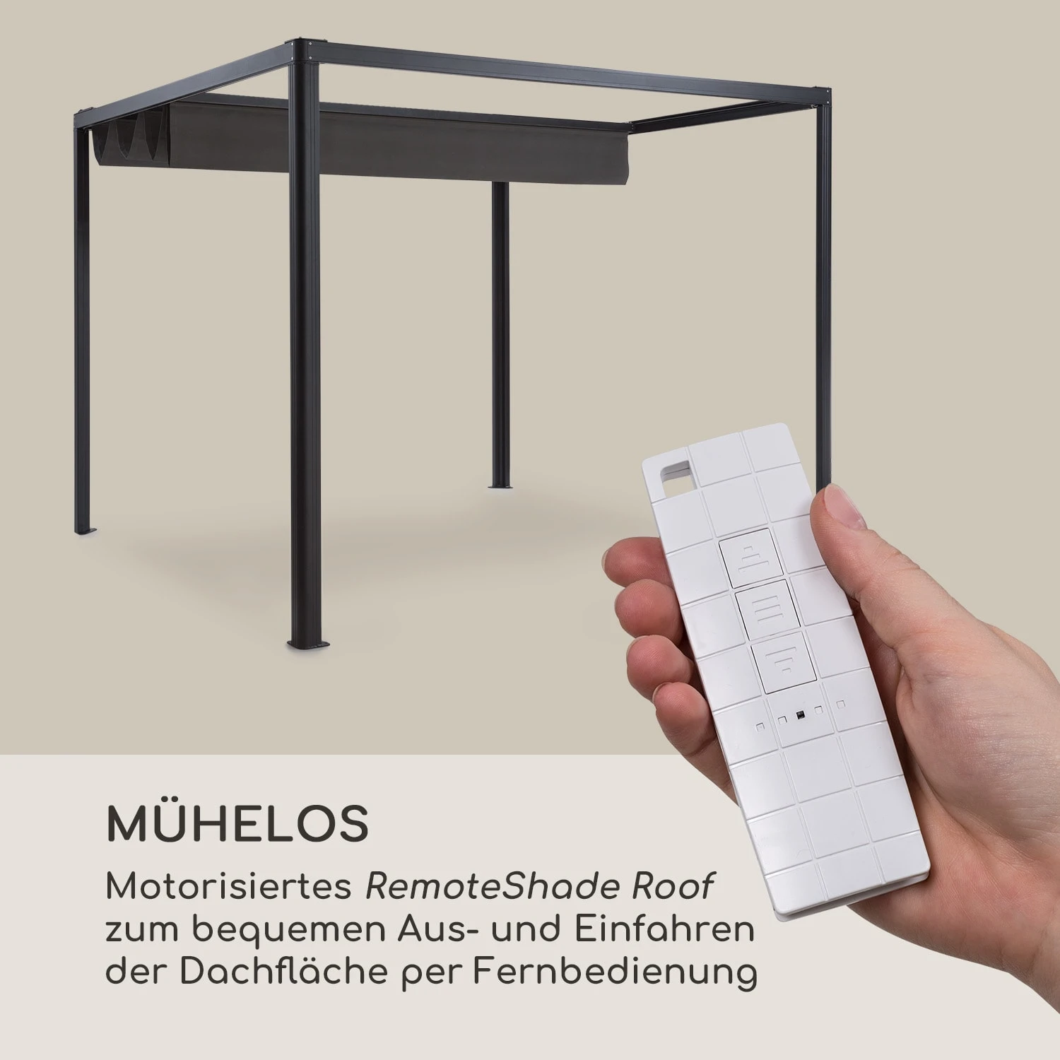 Pantheon RemoteShade Pavillon Motor-Dach 3x3m 280g/m² PE Aluminium 3 Pantheon RemoteShade Pavillon Motor-Dach 3x3m 280g/m² PE Aluminium – Bild 3