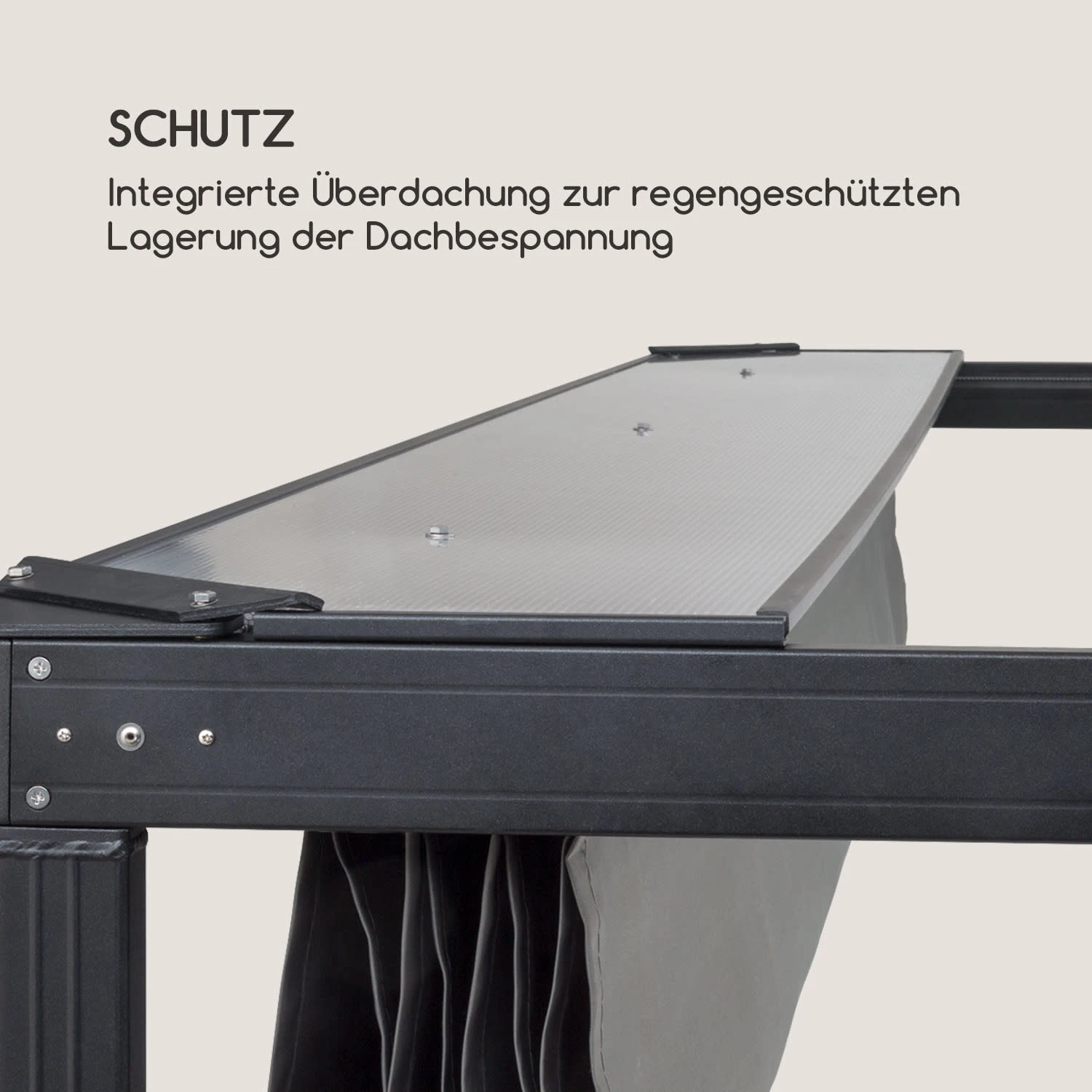 Pantheon RemoteShade Pavillon Motor-Dach 3x3m 280g/m² PE Aluminium 7 Pantheon RemoteShade Pavillon Motor-Dach 3x3m 280g/m² PE Aluminium – Bild 7