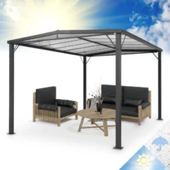 Pantheon Solid Sky Flat Pergola Vordach 3x4m Polycarbonat
