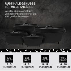 Galloway Dutch Oven 12.0 BBQ-Topf Gusseisen Standfüße Größe XL / 12 Qt -Gartendekorations Geschäft 10038587 de 0006 usp