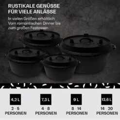 Guernsey Premium Dutch Oven 9.0 BBQ-Topf Gusseisen Voreingebrannt Größe L / 9 Qt -Gartendekorations Geschäft 10038639 de 0006 usp