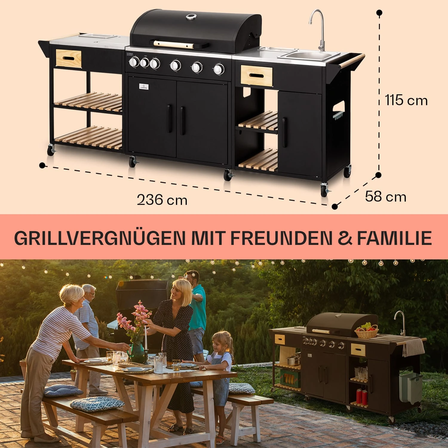 Jersey Outdoor Kitchen Gasgrill Spüle 20,7 KW 5+1 Brenner Mobil 6 Jersey Outdoor Kitchen Gasgrill Spüle 20,7 KW 5+1 Brenner Mobil – Bild 6